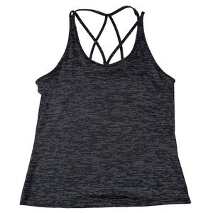 Joe Fresh Active Tank Top Strappy Lattice Back Space Dye Black White Large